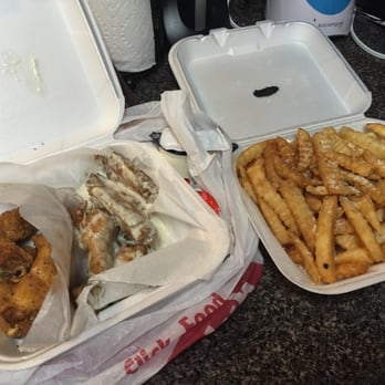 Wings & BBQ - Garlic ranch and hot lemon pepper wings. REGULAR sized fry - Chicken Wings Near Me - Smyrna, Georgia