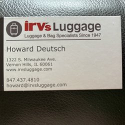 Irv's Luggage - Business card of the best bag man in Illinois! Check these guys out for new suitcases, travel accessories and repairs.