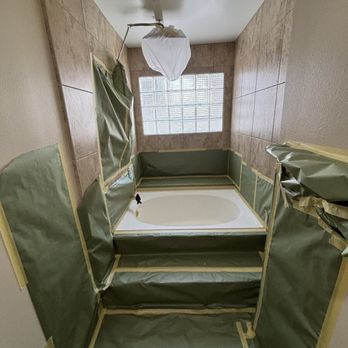 White Tub Refinishing - The careful prep area - Refinishing Services Near Me White Tub Refinishing - The careful prep area - Refinishing Services Near Me