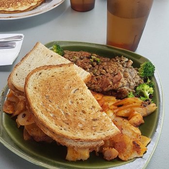 Amy's Place - Lentils with Broccoli with a side of house fries and toasted rye bread with vegan butter - Vegetarian Near Me - Buffalo, New York Amy's Place - Lentils with Broccoli with a side of house fries and toasted rye bread with vegan butter - Vegetarian Near Me - Buffalo, New York