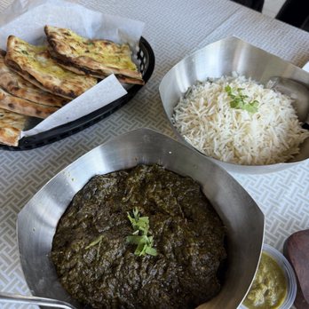 New India Restaurant - Lamb Saag, onion kulcha , and Garlic Naan - Indian Near Me - Martinez, California