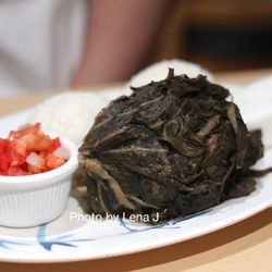 O'ahu Grill - Laulau ($17) - Pork rubbed with Hawaiian salt, wrapped in taro leaves and steamed in ti leaves
