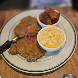 Fried pork chops, candied yams, mac n cheese