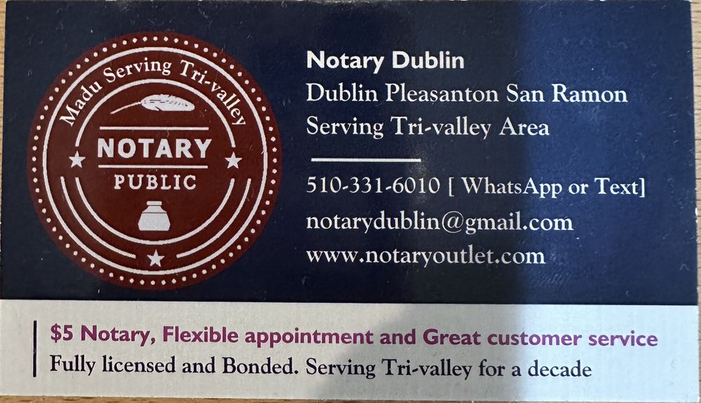 NOTARY OUTLET Updated May 2024 Dublin, California Notaries