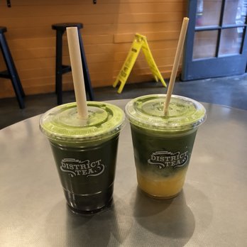 District Tea - Watermelon Matcha (left) and Mango Matcha Latte (right) - Bubble Tea Near Me - San Francisco, California District Tea - Watermelon Matcha (left) and Mango Matcha Latte (right) - Bubble Tea Near Me - San Francisco, California