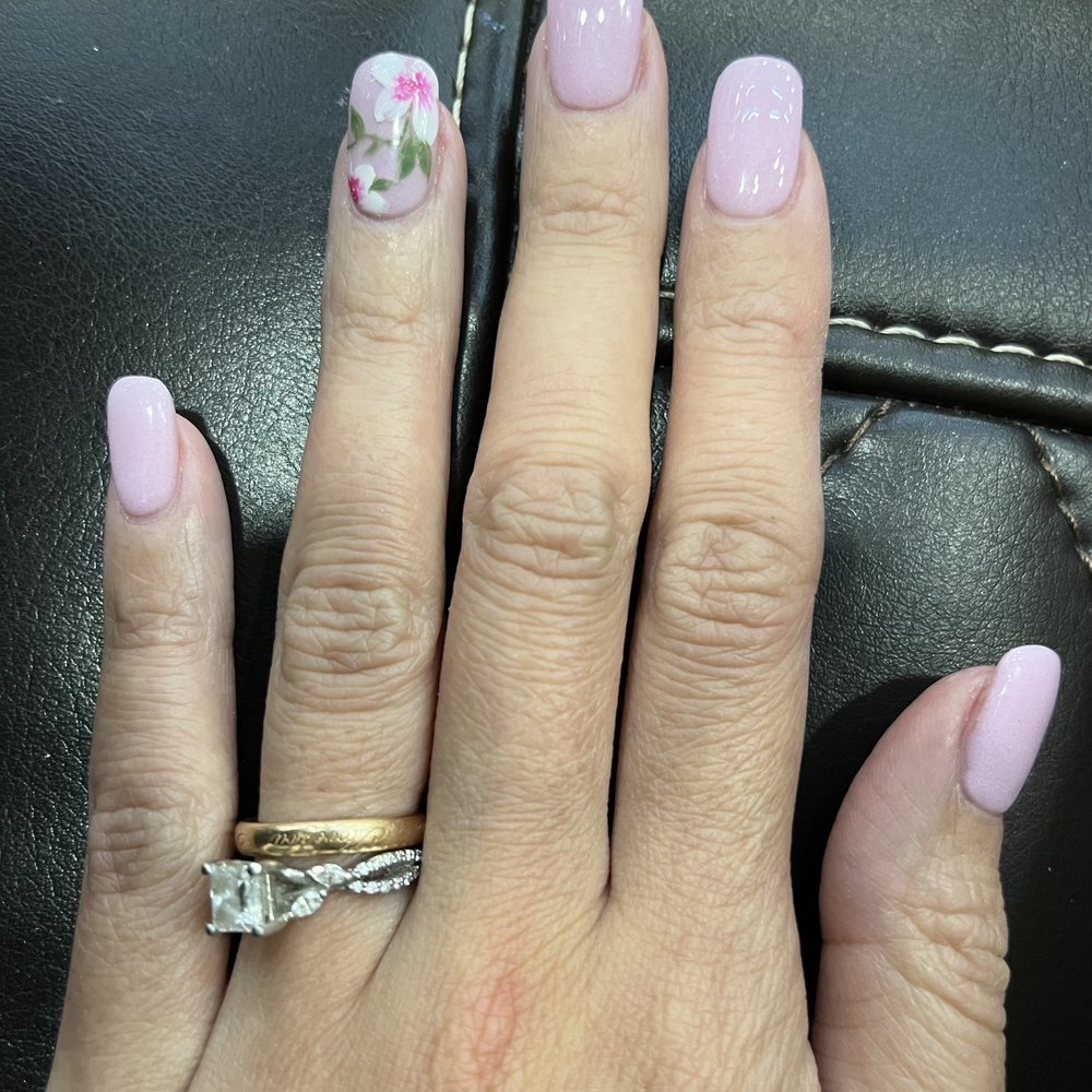 Number 1 Nail Spa - SNS powder with hand drawn flowers - Nail Salons Near Me - Brooklyn, New York