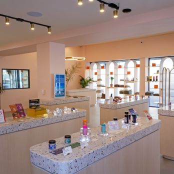 Yerba Buena Dispensary | Cobble Hill Brooklyn - A view from the corner of the store showing counters with dummy packaging on top. - Cannabis Dispensaries Near Me - Brooklyn, New York Yerba Buena Dispensary | Cobble Hill Brooklyn - A view from the corner of the store showing counters with dummy packaging on top. - Cannabis Dispensaries Near Me - Brooklyn, New York