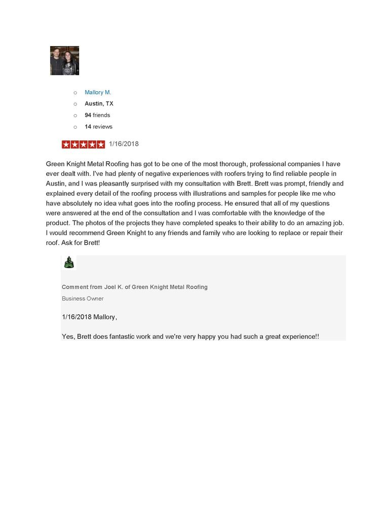 Slide of Green Knight Metal Roofing