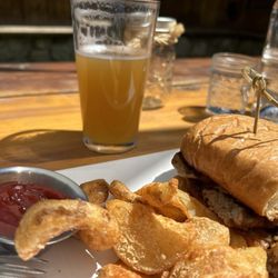 The Pub at Donner Lake - Brisket sandwich with fries and Fig Mtn. hazy.