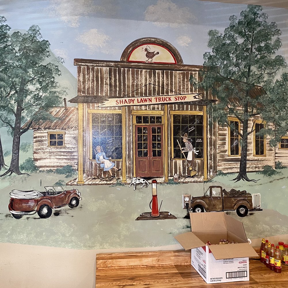 Shady Lawn Truck Stop - an old western scene painted on a wall - Gas Stations Near Me - Ardmore, Tennessee Shady Lawn Truck Stop - an old western scene painted on a wall - Gas Stations Near Me - Ardmore, Tennessee