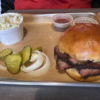 O'B. Que's - Brisket sandwich and coleslaw - Barbeque Near Me - Chesterfield, Missouri O'B. Que's - Brisket sandwich and coleslaw - Barbeque Near Me - Chesterfield, Missouri