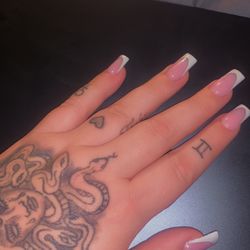 Zin Nails - Short square full set with light grey french tips.