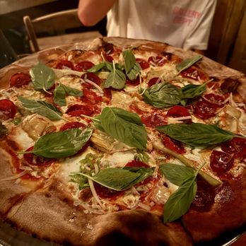 Lucali - Pepperoni, Hot peppers and Artichoke pie. We smashed! - Pizza Near Me - Brooklyn, New York Lucali - Pepperoni, Hot peppers and Artichoke pie. We smashed! - Pizza Near Me - Brooklyn, New York