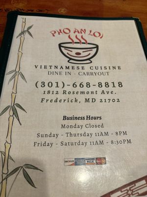 Menu photo 1 Pho An Loi Frederick, MD