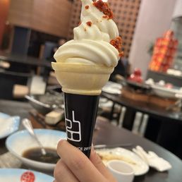 Soft serve at the end of the meal - with their homemade pepper toppings