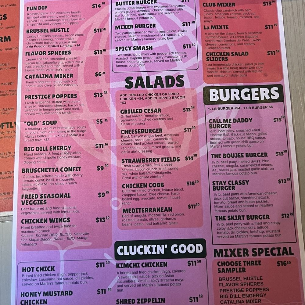 The Mixer - Menu - Burgers Near Me - San Diego, California
