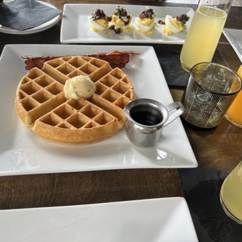 Cori's Modern Kitchen & Bar - Belgian waffle and bacon Deviled eggs Passion fruit mimosa - New American Near Me - Washington, DC, District of Columbia