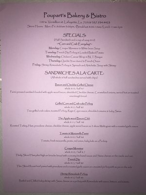 Menu photo 2 Poupart's Bistro Lafayette, LA Menu photo 2 Poupart's Bistro Lafayette, LA