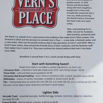 Vern's Place - Menu part 1. - Breakfast & Brunch Near Me - Laporte, Colorado