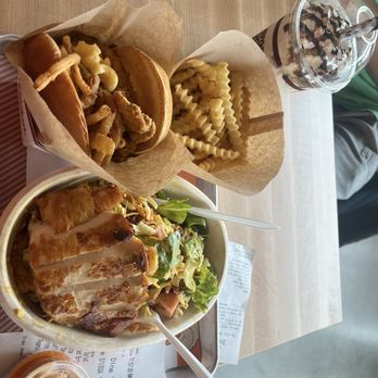 Big Chicken - Ultimate burger  Chopped salad with grilled chicken Peanut butter shake - Fast Food Near Me - Shoreline, Washington