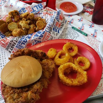 Boom-a-rang Diner - Now thats a chicken fried sammich n rings - American Near Me - Guthrie, Oklahoma