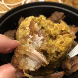 El Merenge Restaurant - Gross fatty tough pork fat with a little shred of tough duro pork meat on it. I ordered pork not crisp fatty pork belly-- not good!