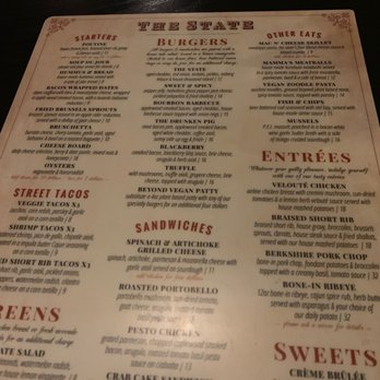 The State - Menu - New American Near Me - Redlands, California