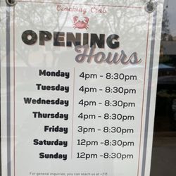 Cracking Crab - Hours as of 5/2025