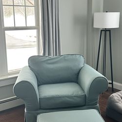 Casco Bay Upholstery & Decor - Slipcovered chair and ottoman