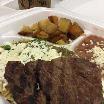 Raizes Mexican Kitchen - chilaquiles con arrachera - carry out. & an iced mocha. - Mexican Near Me - Stafford, Texas Raizes Mexican Kitchen - chilaquiles con arrachera - carry out. & an iced mocha. - Mexican Near Me - Stafford, Texas