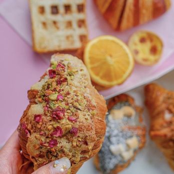 Toimoi Bakery - Close up: Pistachio Rose Almond Croissant - Bakeries Near Me - Chantilly, Virginia Toimoi Bakery - Close up: Pistachio Rose Almond Croissant - Bakeries Near Me - Chantilly, Virginia