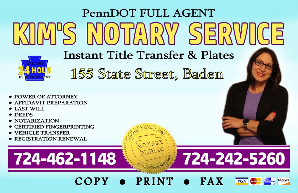 KIM’S NOTARY SERVICES Updated September 2024 155 State St, Baden