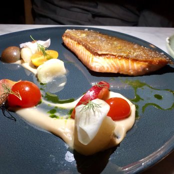 L'Accolade - Steelhead trout w/ heirloom tomatoes - French Near Me - New York, New York L'Accolade - Steelhead trout w/ heirloom tomatoes - French Near Me - New York, New York