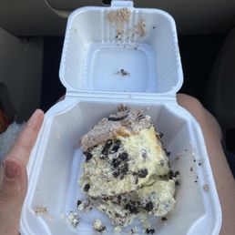 a piece of cake in a styrofoam container a piece of cake in a styrofoam container