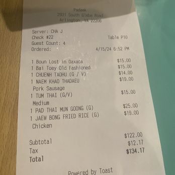 Padaek - Arlington - total bill - Laotian Near Me - Arlington, Virginia Padaek - Arlington - total bill - Laotian Near Me - Arlington, Virginia