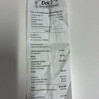Doc's Smokehouse & Catering - Receipt - Barbeque Near Me - Edwardsville, Illinois