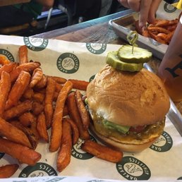 California burger with GF bun, sweet potato fries & Golden State cider! California burger with GF bun, sweet potato fries & Golden State cider!