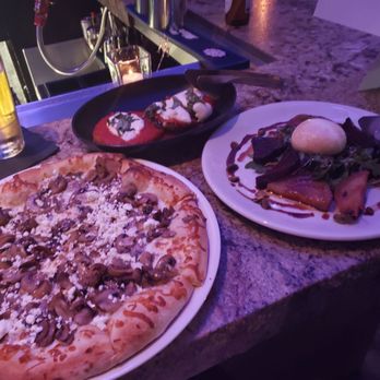 Spaghettini - Wild mushroom pizza, eggplant parm, beet and burrata salad with arugula, pistachios and balsamic. - Italian Near Me - Seal Beach, California