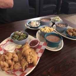 Veggie plate (5 sides)and Medium Catfish with Cj shrimp and 3 sides. Veggie plate (5 sides)and Medium Catfish with Cj shrimp and 3 sides.