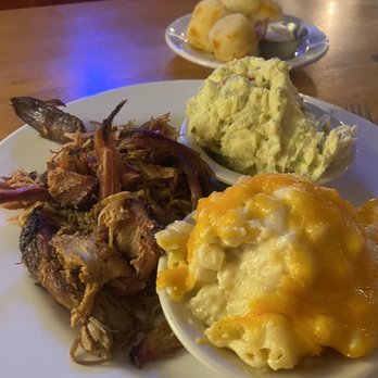 Jim 'N Nick's Bar-B-Q - Carolina bbq pork plate with mac & cheese and potato salad - Barbeque Near Me - Franklin, Tennessee