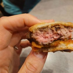 Headquarters Bar & Restaurant - Kids burger. A little underdone for a kid.