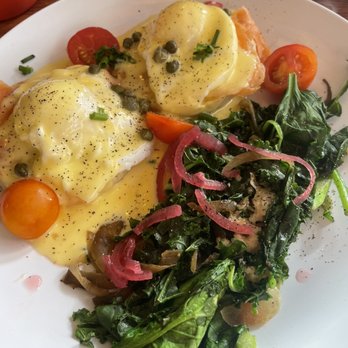 Lucy in the Rye - Salmon Benedict with greens - Breakfast & Brunch Near Me - Sylva, North Carolina