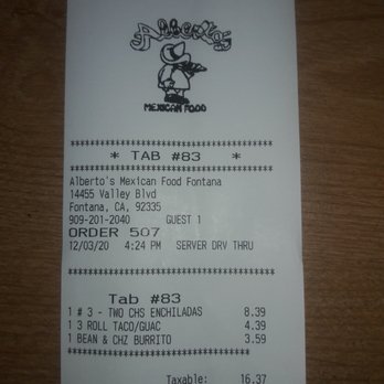 Alberto's Mexican Food - CHARGED for 3 rolled tacos with guacamole - Mexican Near Me - Fontana, California Alberto's Mexican Food - CHARGED for 3 rolled tacos with guacamole - Mexican Near Me - Fontana, California