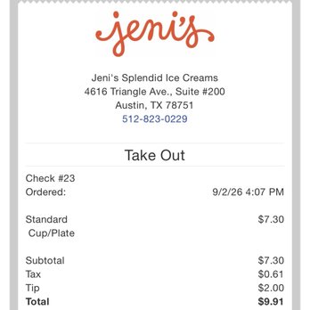 Jeni's Splendid Ice Creams - Receipt - Ice Cream & Frozen Yogurt Near Me - Austin, Texas Jeni's Splendid Ice Creams - Receipt - Ice Cream & Frozen Yogurt Near Me - Austin, Texas