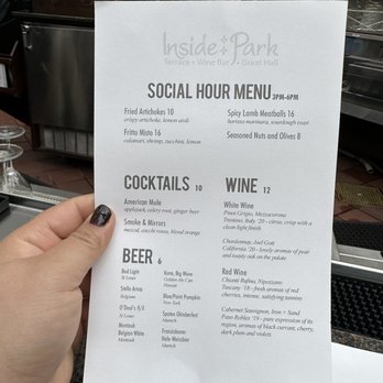Inside Park - social hour menu - New American Near Me - New York, New York