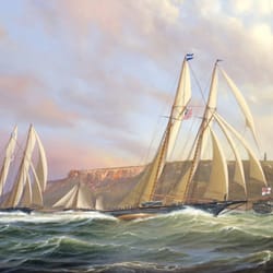 Marine Arts Gallery - YACHT RACE ENCHANTRESS (USA) Vs EGERIA (UK) By Shane Couch www.marineartsgallery.com