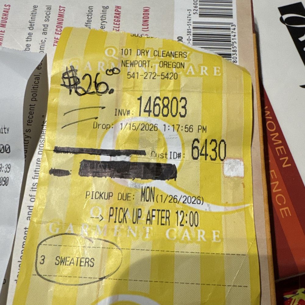 101 Drycleaners - Here is my original receipt. You can see three sweaters for $26 before I left the store. - Dry Cleaning Near Me - newport, Oregon 101 Drycleaners - Here is my original receipt. You can see three sweaters for $26 before I left the store. - Dry Cleaning Near Me - newport, Oregon