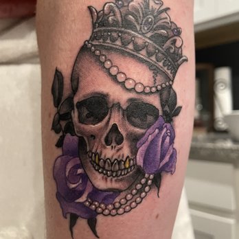 Freedom Machine Tattoo - Queen skull with purple perfection! - Tattoo Near Me - Pflugerville, Texas Freedom Machine Tattoo - Queen skull with purple perfection! - Tattoo Near Me - Pflugerville, Texas