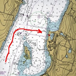 Safe Harbor New England Boatworks - Marina entrance from Narragansett Bay - please note: the red marker to the north of the marina entrance is a channel marker, leave to port