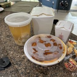 Large Wonton Soup Large Orange Chicken Half Gallon House Special Fried Rice White Rice